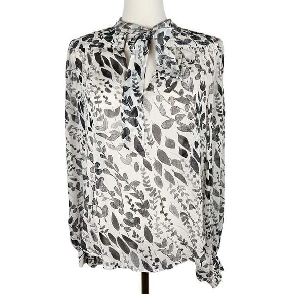 Go By Go Silk Blouse Size Small Black & White Silk Tie Neck Luxury Designer - Picture 2 of 10